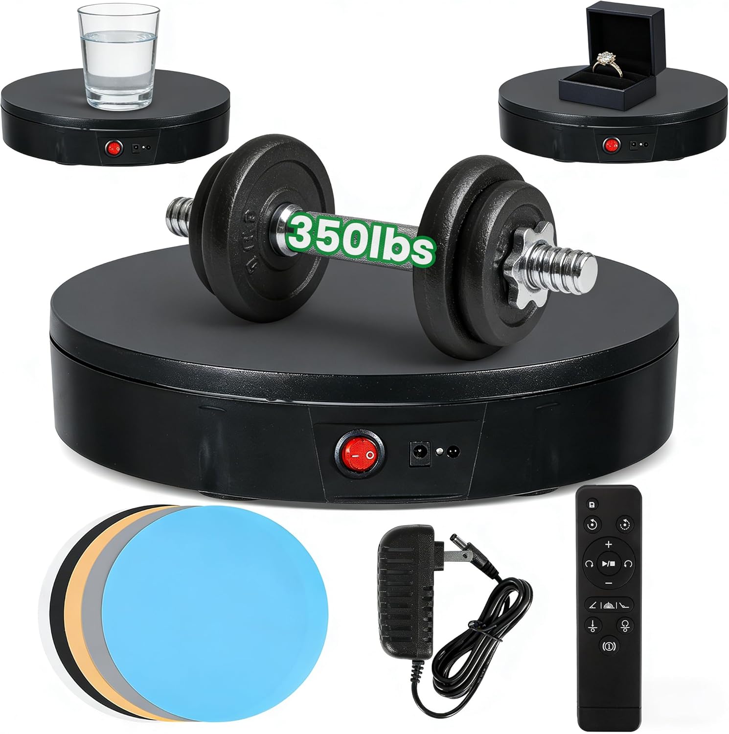 Photography Turntable 11.8inch/350lb High Load, Motorized with 10ft(3m) Remote, 360° Rotation for Video, 3D Scanning, Display (White)