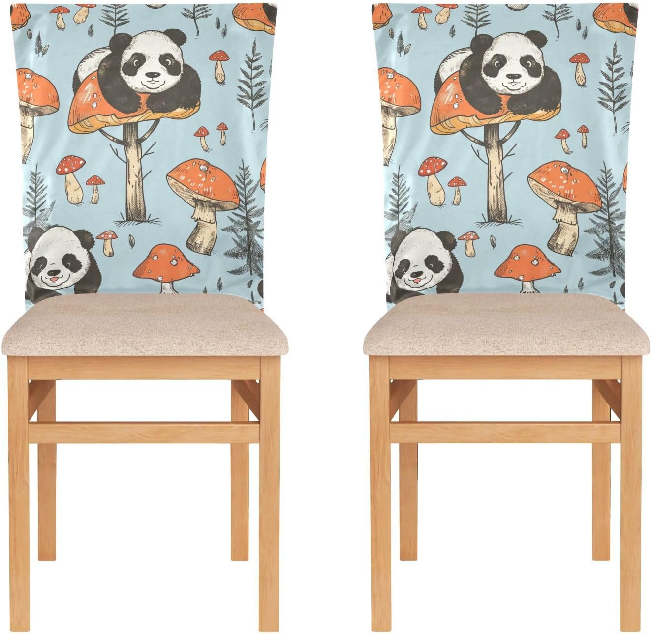 ALAZA Cute Panda and Mushroom Chair Back Cover Set of 6, Washable Reusable Removable Chair Slipcovers Decorative Chair Cover for Home Kitchen Wedding Party
