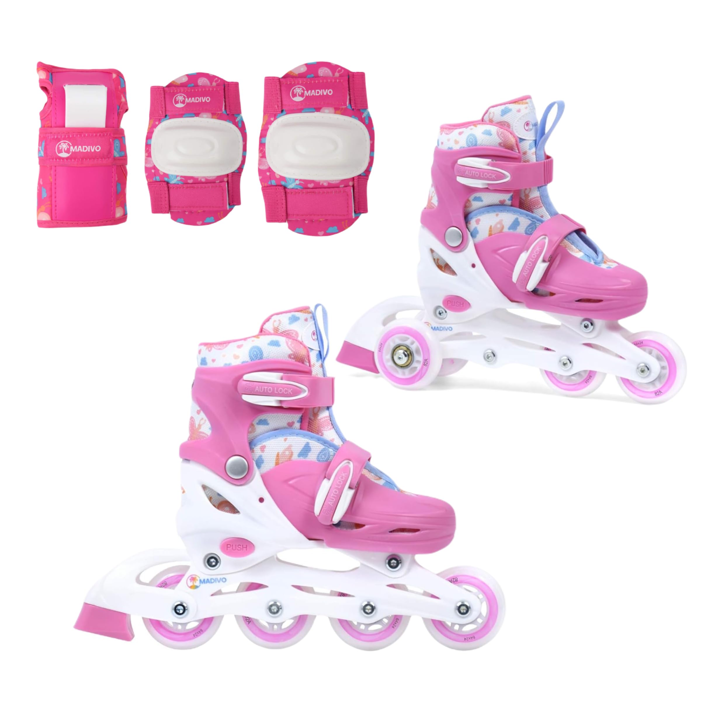 Madivo Cottoncandy 2 w 1, regulowane łyżworolki dla dziewcząt, 2 w 1, łyżworolki ABEC-5, rolki, możliwość przekształcenia w rolki, białe i różowe, rozmiary 26-29, 30-33