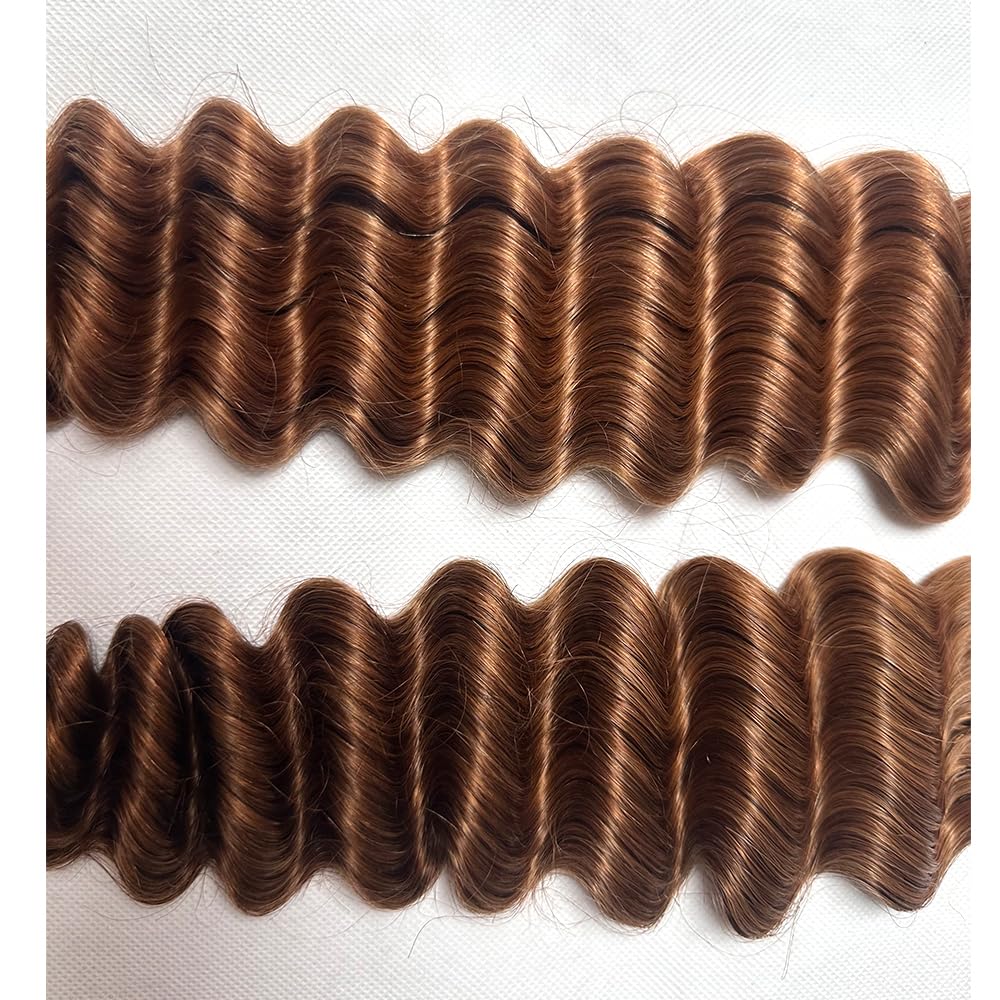 Deep Wave Crochet Human Hair Knotless Pre-Separated Crochet Hair Seamless Feather Human Hair Extension Reusable 18inch 120g #30Color Dark Brown
