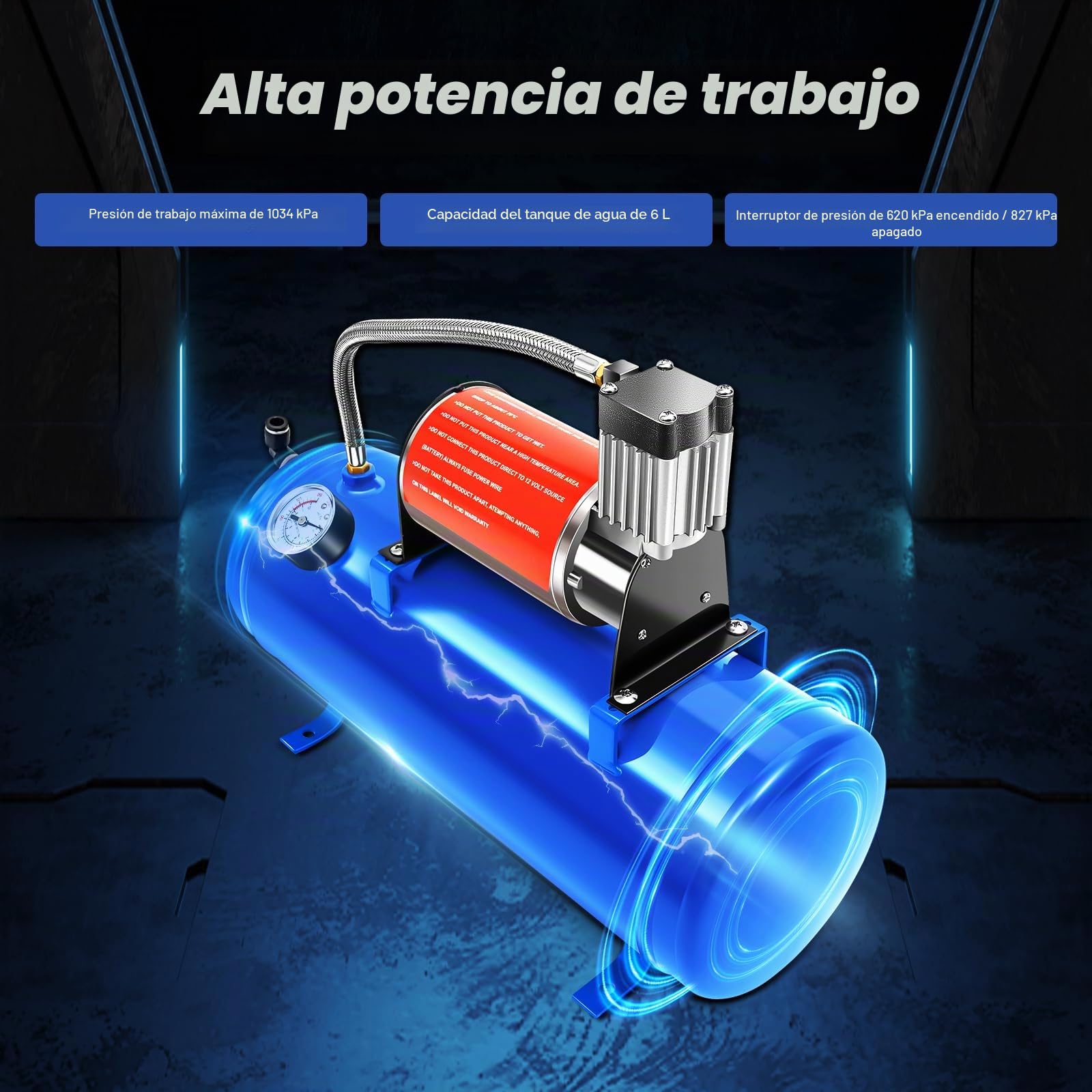 Compresor de aire comprimido de 12 V, compresor de aire con bocina de 4 tubos y canales de aire, compresor de aire para coche, bicicleta, motor de coche, depósito de 6L, 150 psi, 23 A