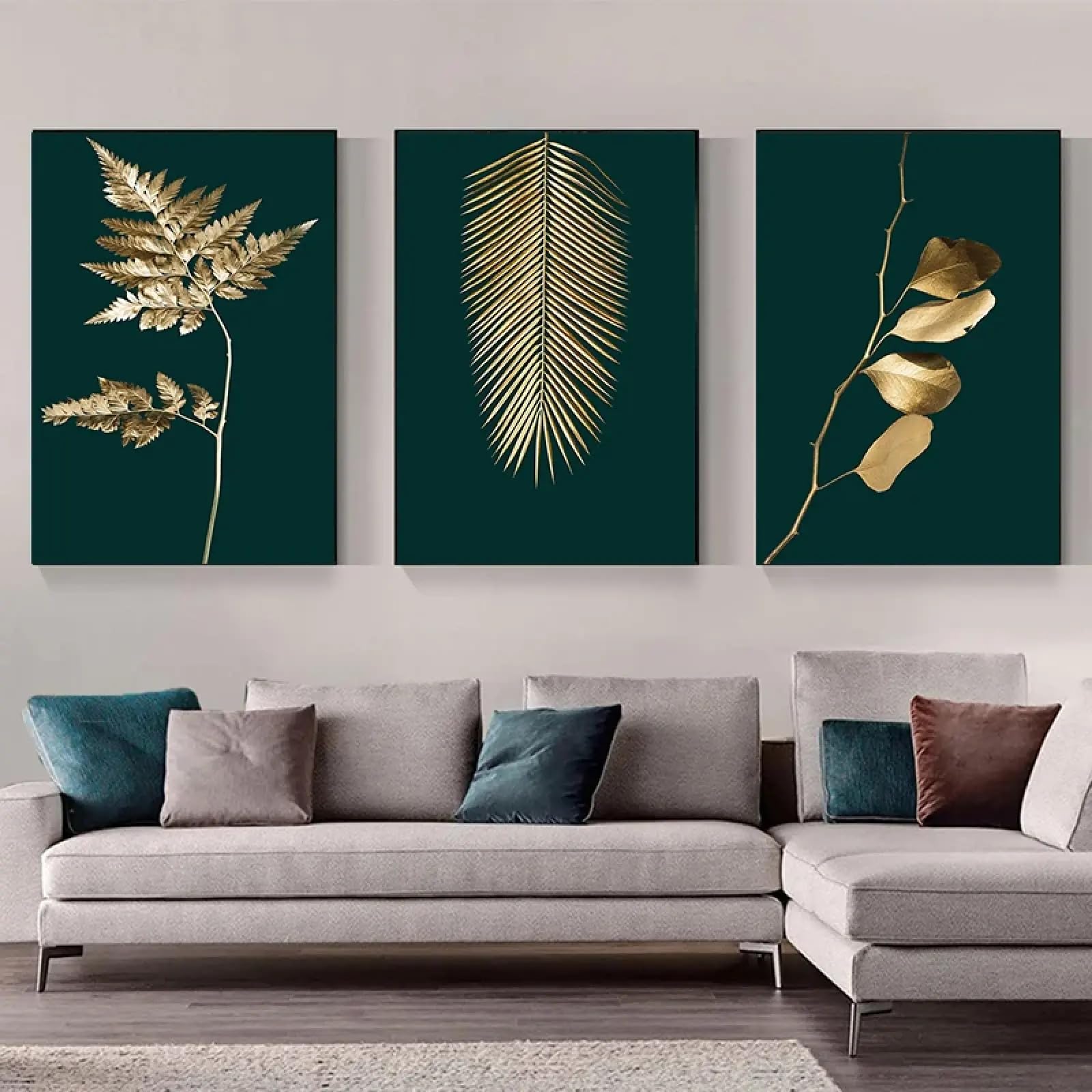 Peinture moderne de plantes vertes dorées pour décoration de salon chic - 8
