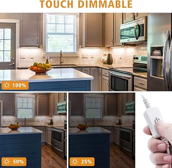 LED Under Cabinet Lighting Kit,6 Pack Linkable Puck Lights with Touch Dimmer,Wired Plug in Under Counter Lighting for Curio Bar, Kitchen, Cupboard,Bookcase,Closet Furniture (2700K Warmwhite)