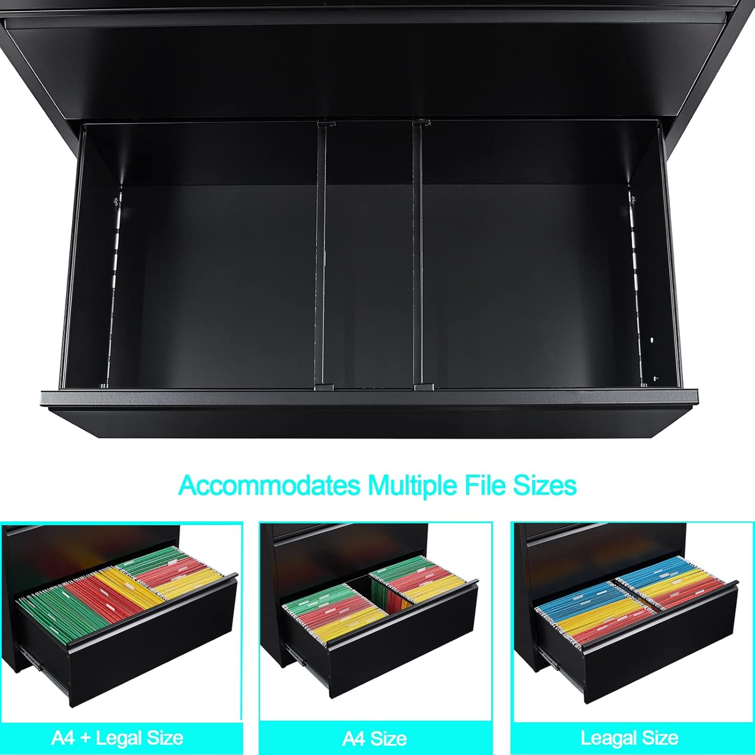 Lateral File Cabinet with Lock,2 Drawer File Cabinet for Home and Office, Organizer Storage Lateral Locking Filing Cabinet, Black1 : Office Products