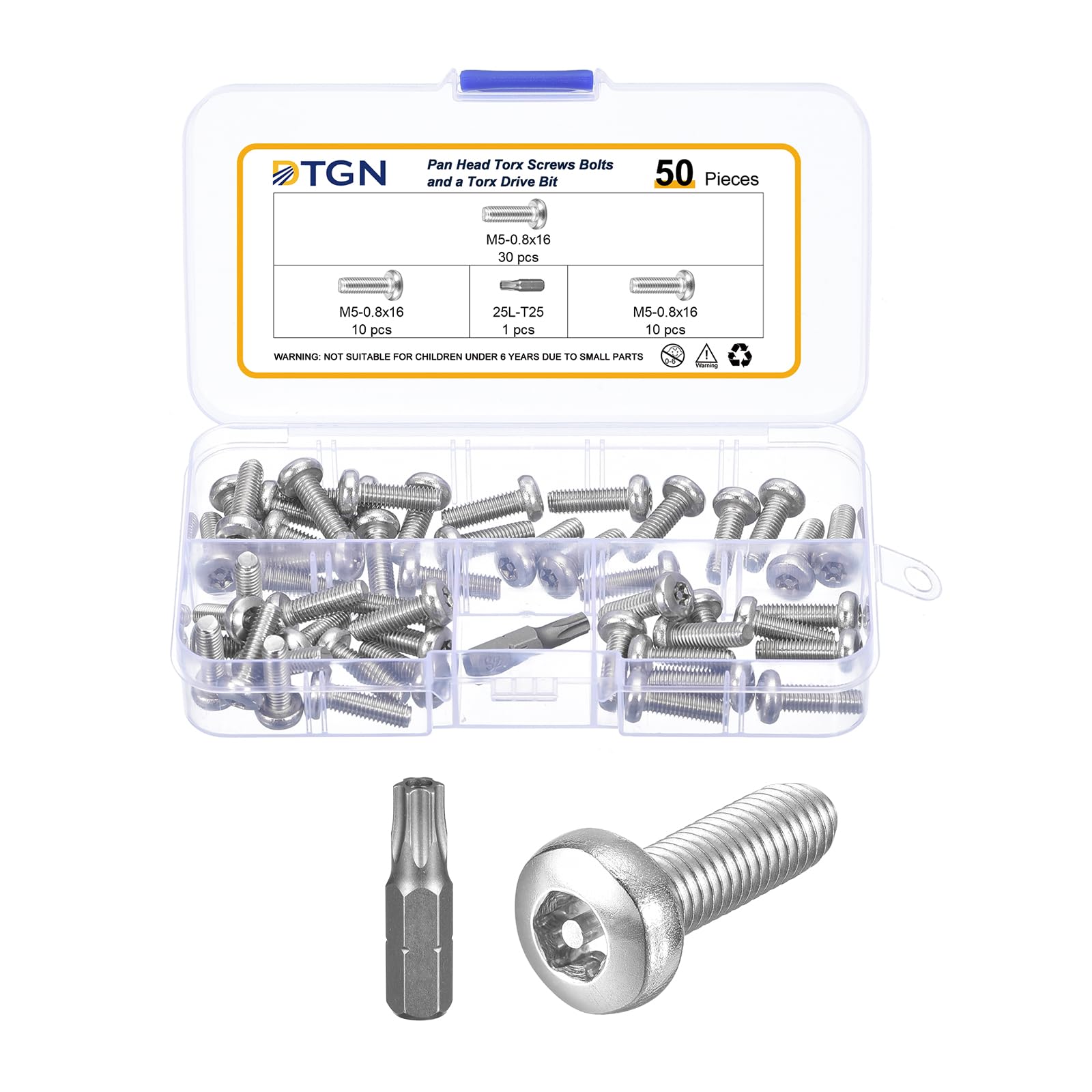 DTGN M5x16mm Pan Head Torx Security Screws, 50Pack, Good for Machinery