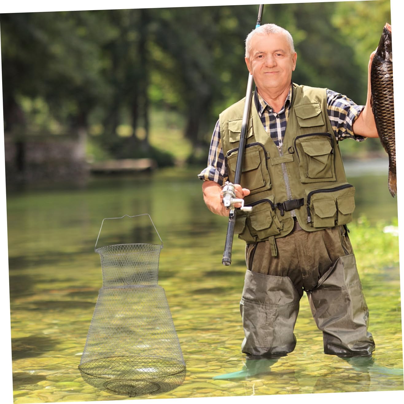 YARNOW Bolsa de Acero Inoxidable para Pesca en Agua y Salada, Canasta Plegable Fácil de Doblar y Resistente, Protector Robusto para Peces y Cangrejos