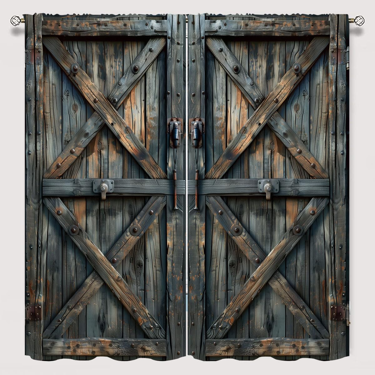 Fangpamz Wood Barn Door Blackout Curtains for Kid Girls Boys Bedroom, Rustic Farmhouse Wooden Door Rod Pocket Thermal Insulated Darkening Window