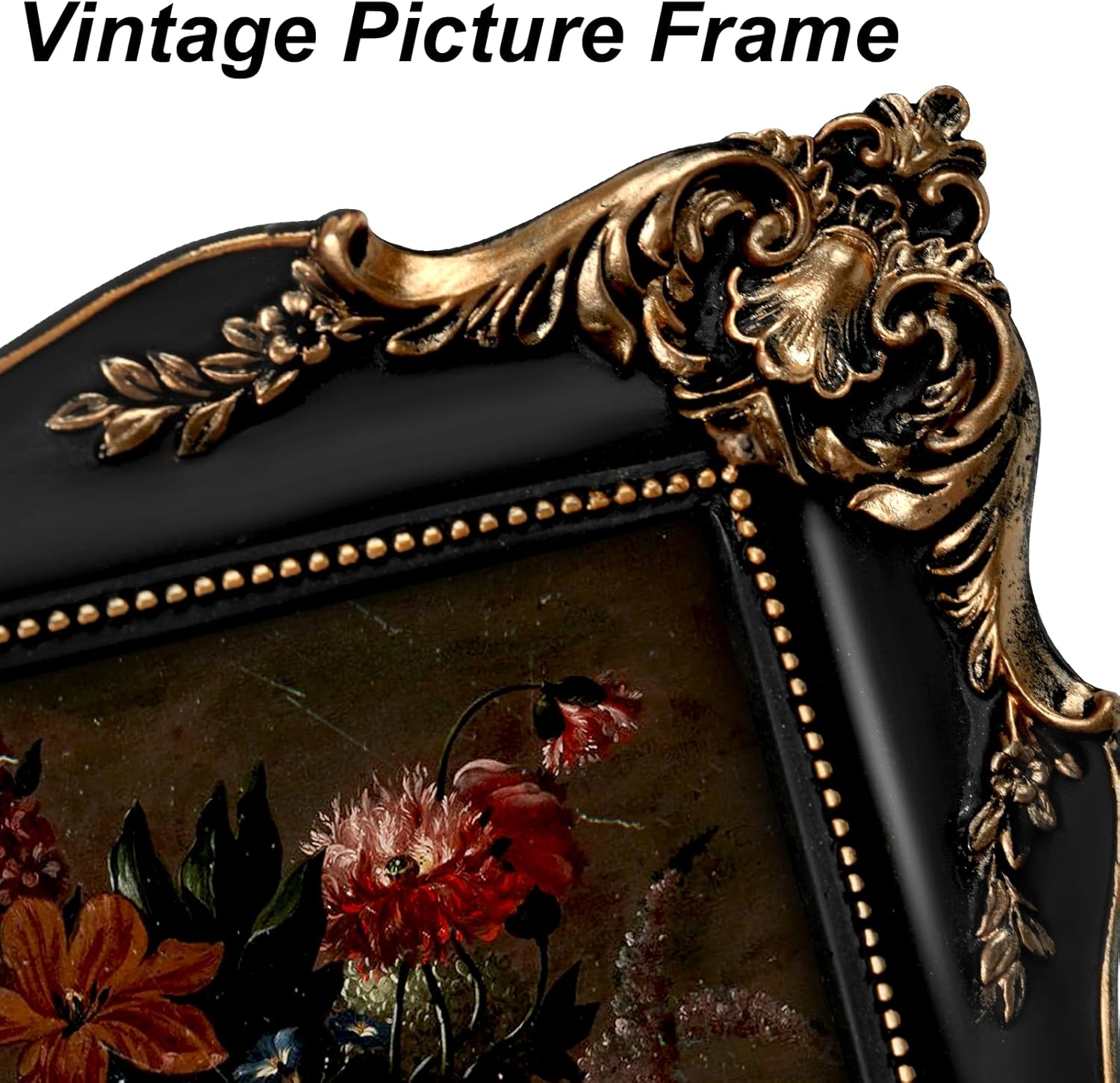 8x10 Black Vintage Picture Frame with Mat for 5x7 or 8 x 10 Photos, Ornate Baroque Gothic Victorian Frames, Tabletop or Wall Display, Antique Home Decor Accent