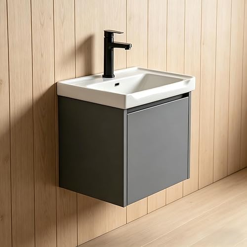 Modern-style 17in wall-mounted bathroom vanity with a ceramic sink and