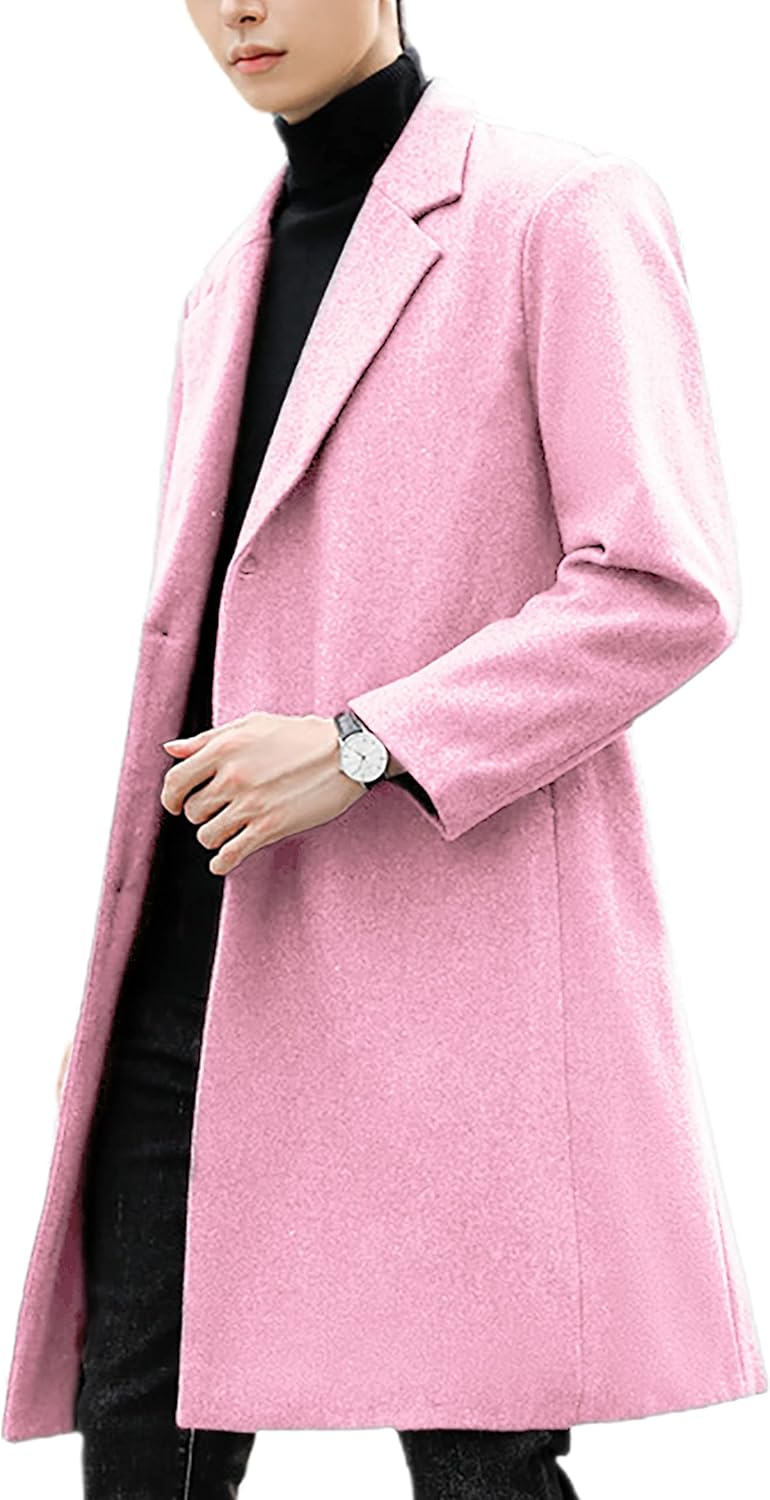 UANEO Mens Wool Blend Trench Coat Notch Lapel Camel Peacoats Winter Overcoat - Image 3