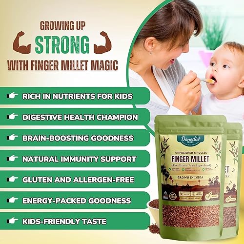 Miniatura 8 de Danodia Foods Mijo de grano entero (Ragi) - 2 libras (33.51 oz)  Superalimento orgánico, sin cáscara, sin pulir, sin gluten, natural  Alto en