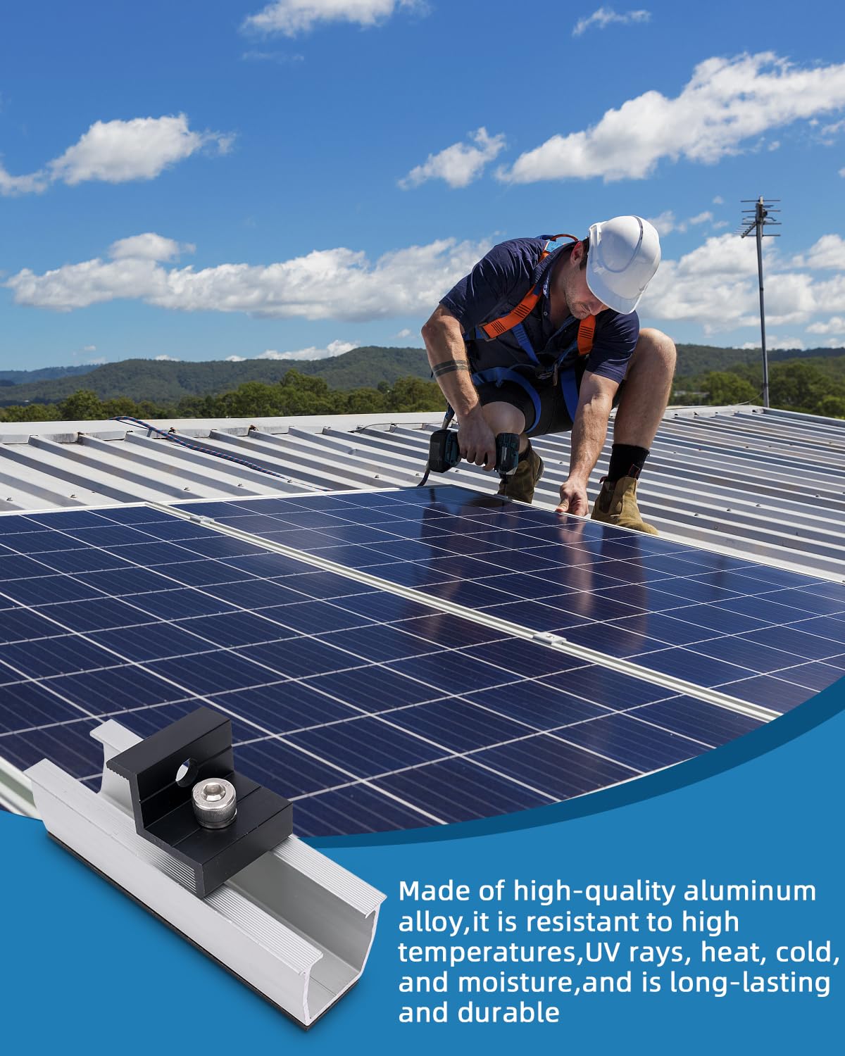 Kit di supporto solare per tetto in metallo 12cm,fissaggio pannelli fotovoltaici (30 – 35 mm) staffe a l per pannelli solari,Kit Staffe Fotovoltaico,Piastra per Tetto Piatto,per Camper Solare