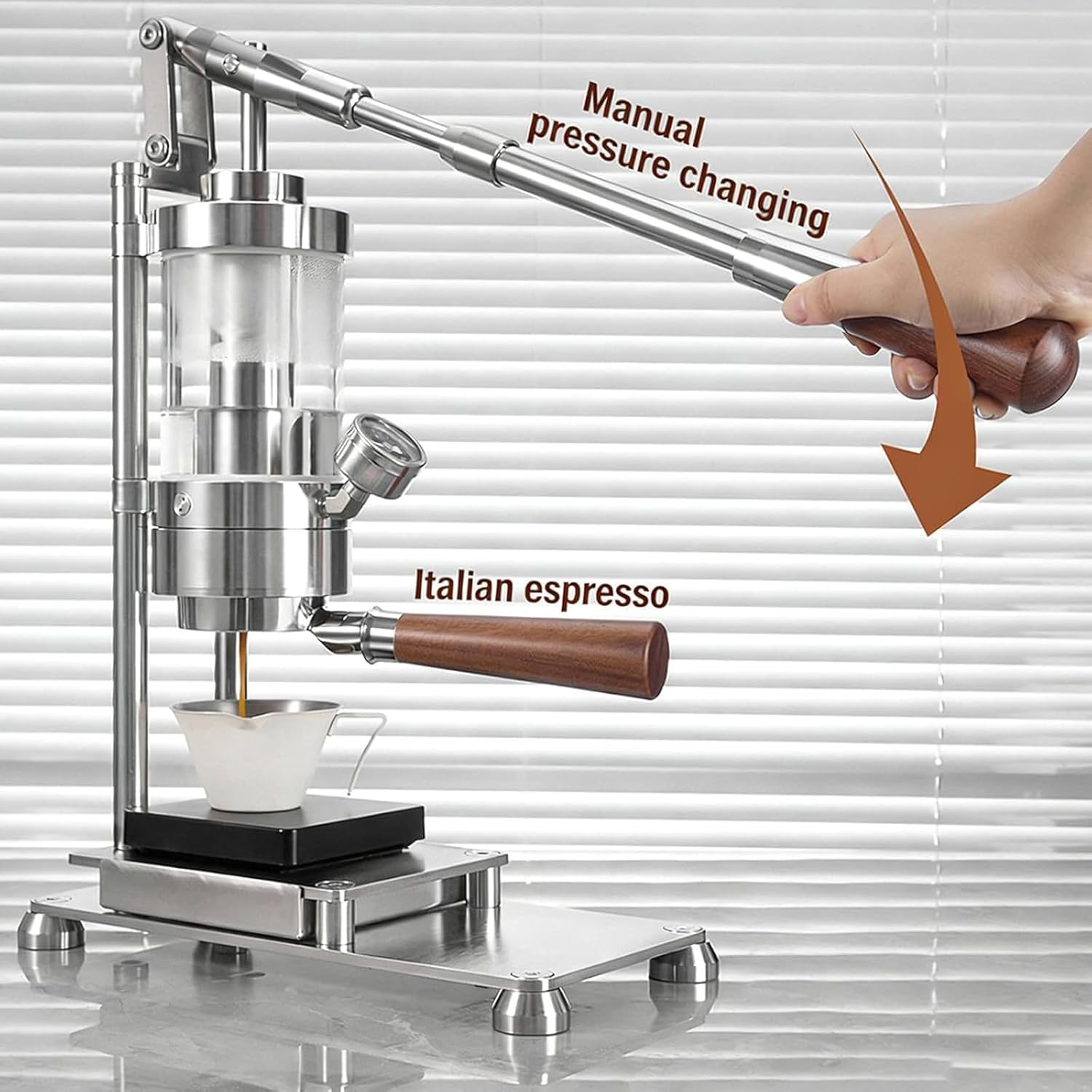 58mm Manual Lever Espresso Maker, Portable Hand-Pressed Coffee Machine, Water Tank 345 ML, Extraction Pressure 1-16bar, for Cappuccino, Latte, Macchiato