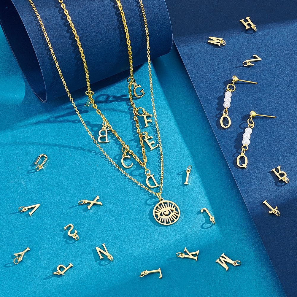 PH PandaHall 26pcs 14k Gold Plated Letter Charms A-Z Alphabet Letters Pendants, 10mm Initial Alphabet Pendant A-Z Alphabet Charms Pendant Beads for Jewelry Making Bracelets Necklace Keychain - Image 2