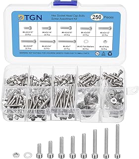 DTGN 250Pcs Bolts and Nuts Kit, #4-40 Screw Assortment, 304 Stainless Steel #4-40×3/16,1/4″,5/16″,3/8″,1/2″,5/8″,3/4″,1″ Hex Socket Head Cap Screws Bolt Set with Washer