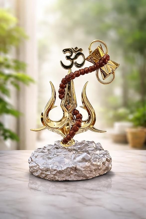 Trishul with Damru Standing Decorative Showpiece Statue murti for Car Dashboard Pooja, Decoration, Temple, Home Decor 4 inch, Resin, Religious