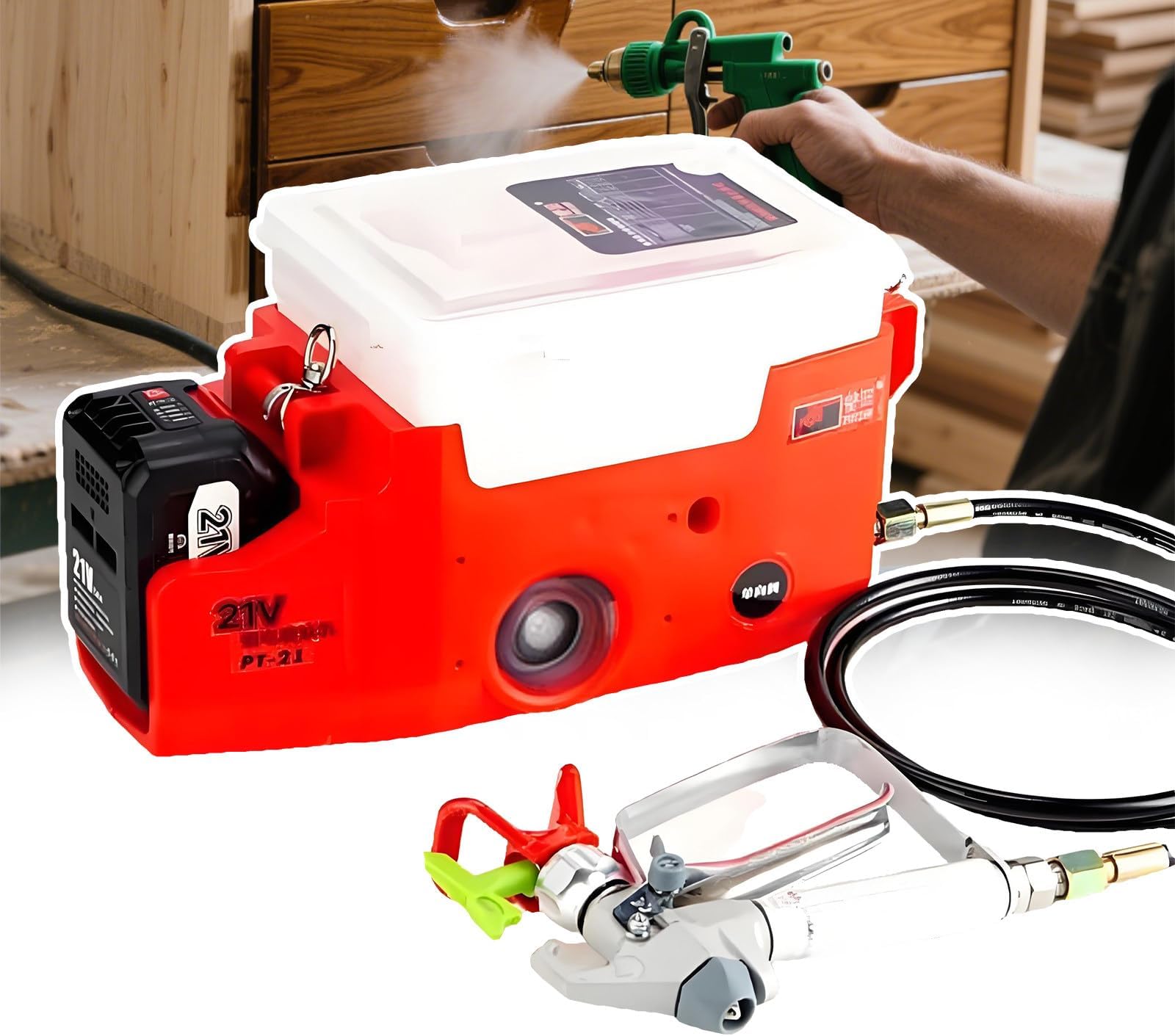 Portable Airless Spraying Machine, 1.7l Backpack Paint Sprayer, High Pressure 2200 Psi Interior Walls/Exterior Fences, 6-Speed 15mpa High Pressure Cordless Wall Paint Sprayer Red