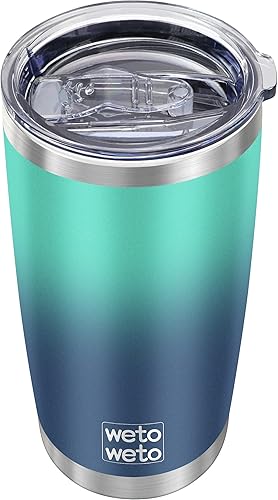 Vista 189 de WETOWETO - Vaso térmico de acero inoxidable de 20 onzas con mango, taza de café con 2 tapas y 2 pajillas, doble pared con aislamiento al vacío, vaso