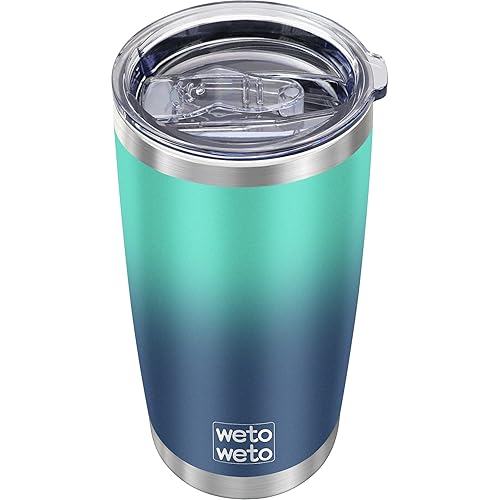 WETOWETO 20oz Insulated Stainless Steel Tumbler, Double Wall Vacuum Travel Coffee Mug, Leak-Proof Tumbler Cup for Home Office Travel (Green-Blue Gradient, 1 Pack) - A2-Green-Blue Gradient - Tumbler, 1 Lid