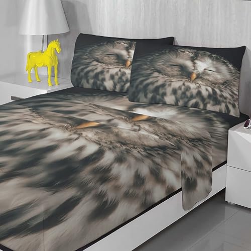 Miniatura 2 de zcwl Juego de sábanas tamaño individual XL, sábanas de búho  Sábanas de microfibra y fundas de almohada de 3 piezas, juego de sábanas con estampado