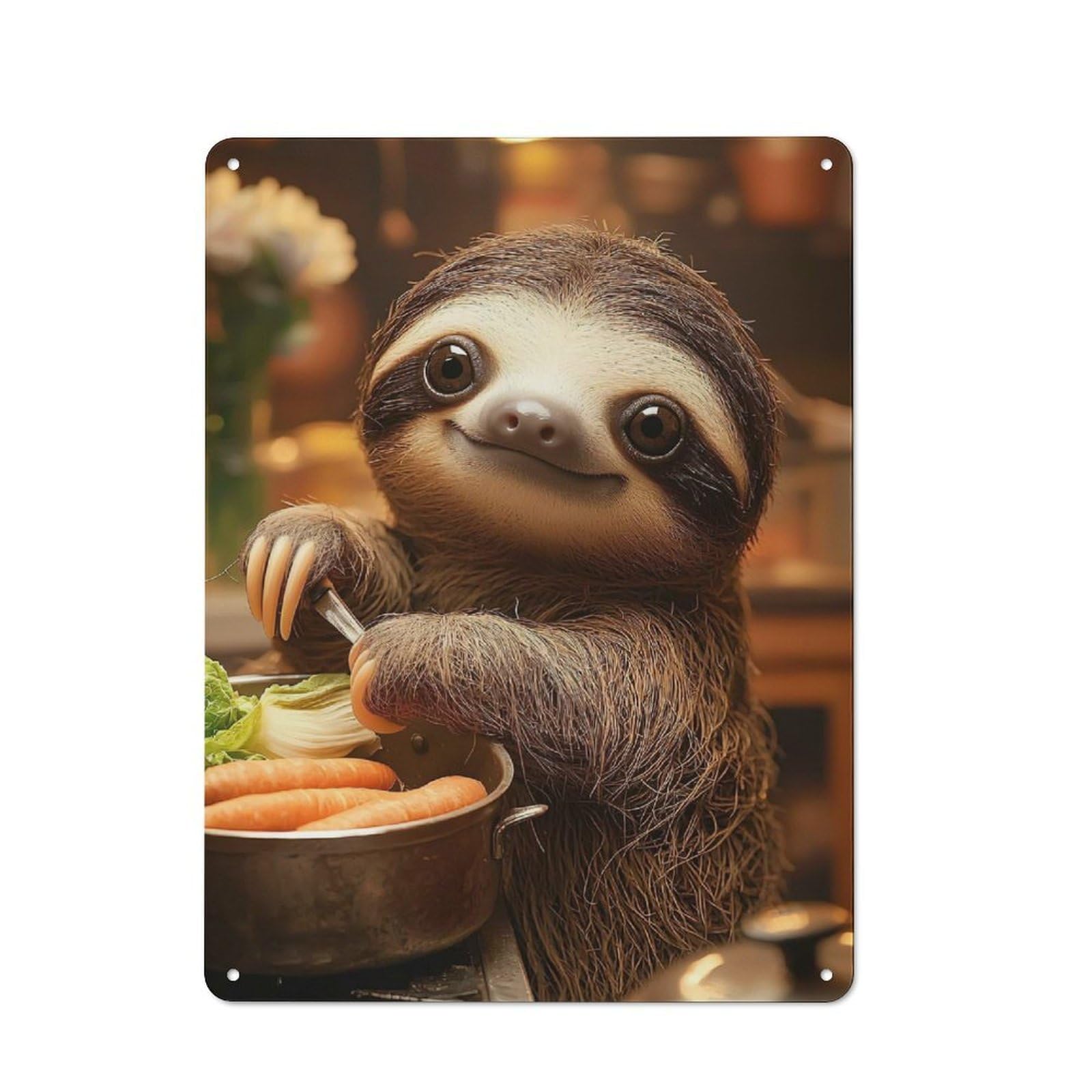 Junmoney Sloth Cooking Smart Metal Desk Wall Sign 40X30cm, Creative Space Decor For Workspace, Cafe, Shop Or Desk Area