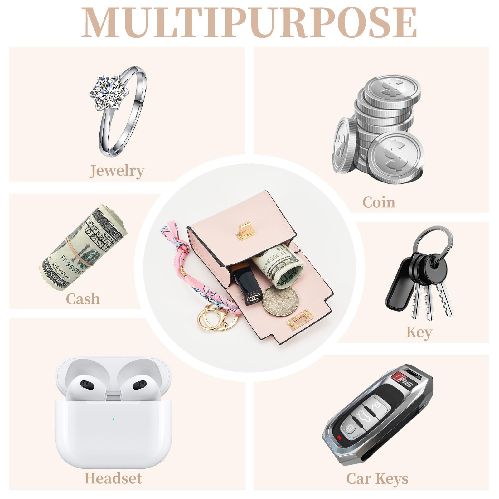 ZOUIQSS Coin Purse Mini Handbag Keychain for Women,Creative Pendant Keyrings Makeup Bag,Small Change Pouch Coin Purse Zipper(Pink) - Image 3