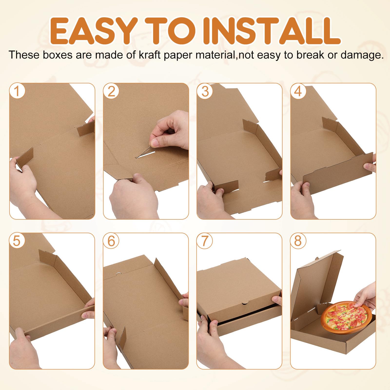 NUOBESTY Caja de Cartón para Pizza de 24 Unidades, 8,5" | Cajas de Cartón Kraft Marrón para Pizza, Ideales para Comida para Llevar, Uso en Restaurantes, Pasteles Y Galletas para Lleva