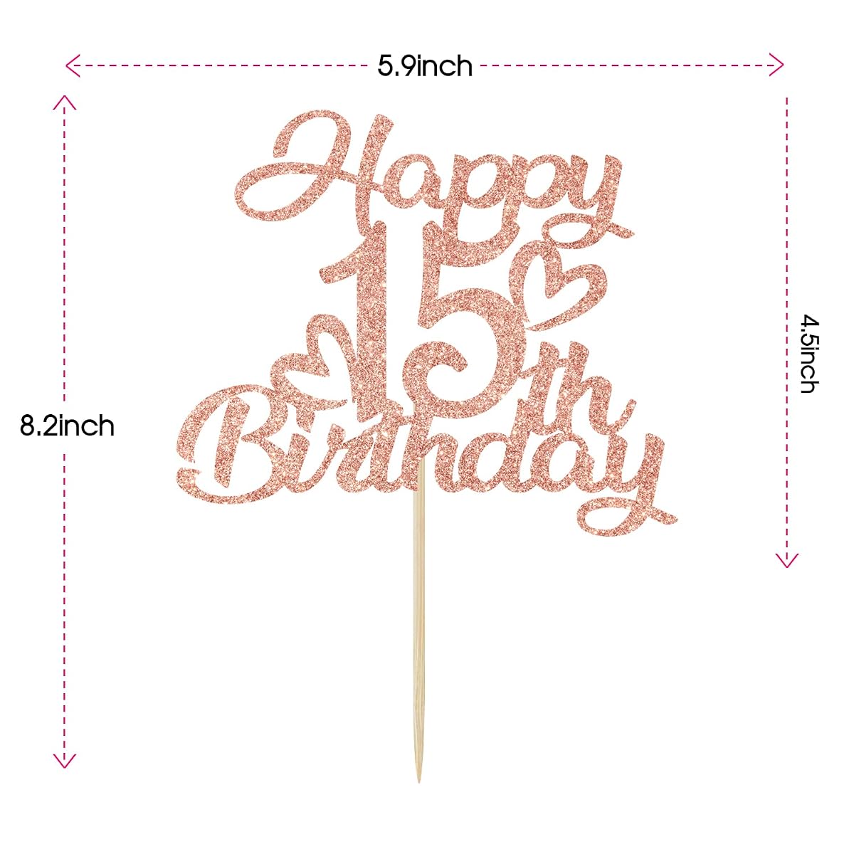 Unoggsor Rose Gold Glitter Happy 15Th Birthday Cake Topper