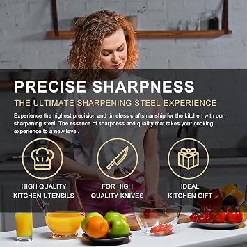 Knife Sharpener Rod [Original] - Carbon Steel Professional Knife Sharpening Steel, Honing Rod for Kitchen Knives | Ergonomic Large Soft-Touch Handle with Hanging Hole | 14-inch Black
