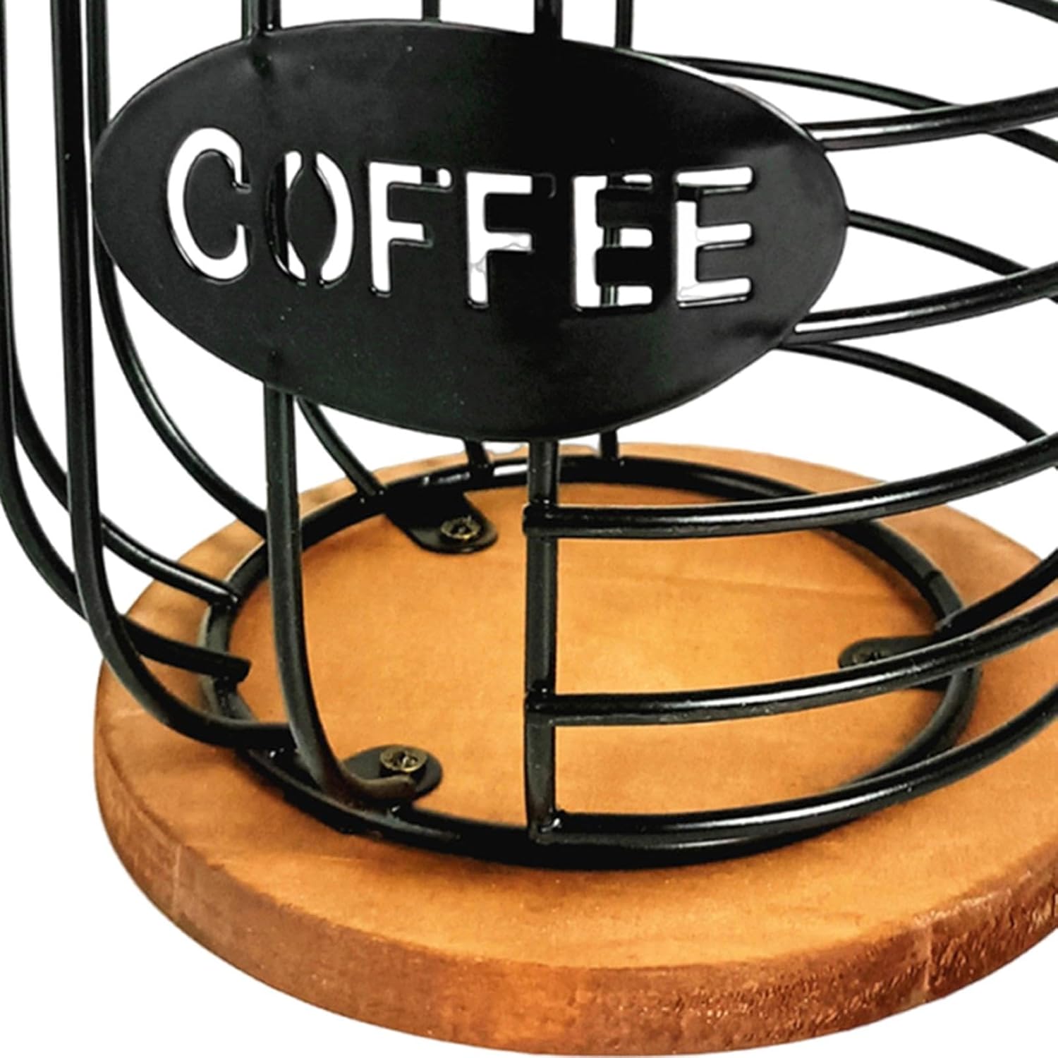 Coffee Pod Holder Organizer Coffee Bar Accessories Iron Coffee Pod Basket with Wooden Base for Home Family Hotel Kitchen Cafe, Black