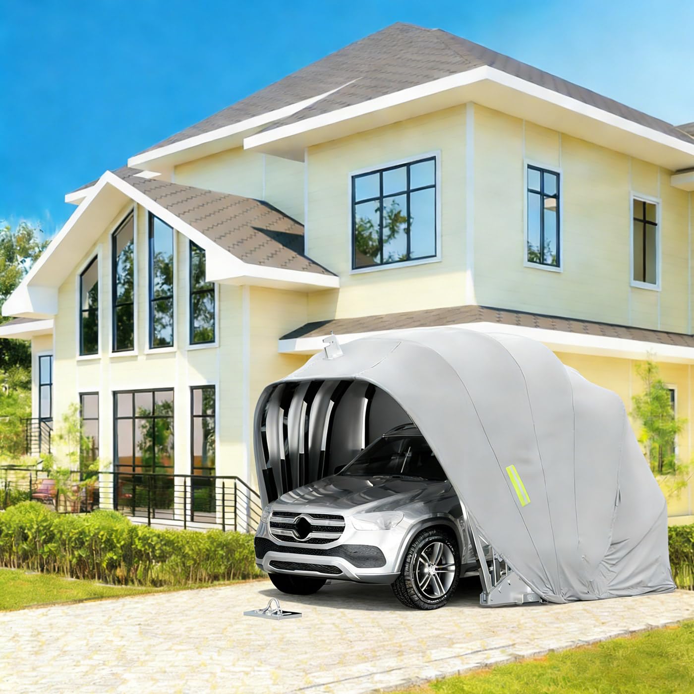 Tettoia per Auto in Acciaio Inossidabile Pesante, Tenda da Sole Retrattile per Auto con Serratura, Riparo Pieghevole Semiautomatico Resistente, Tettoia per Resistente Intemperie