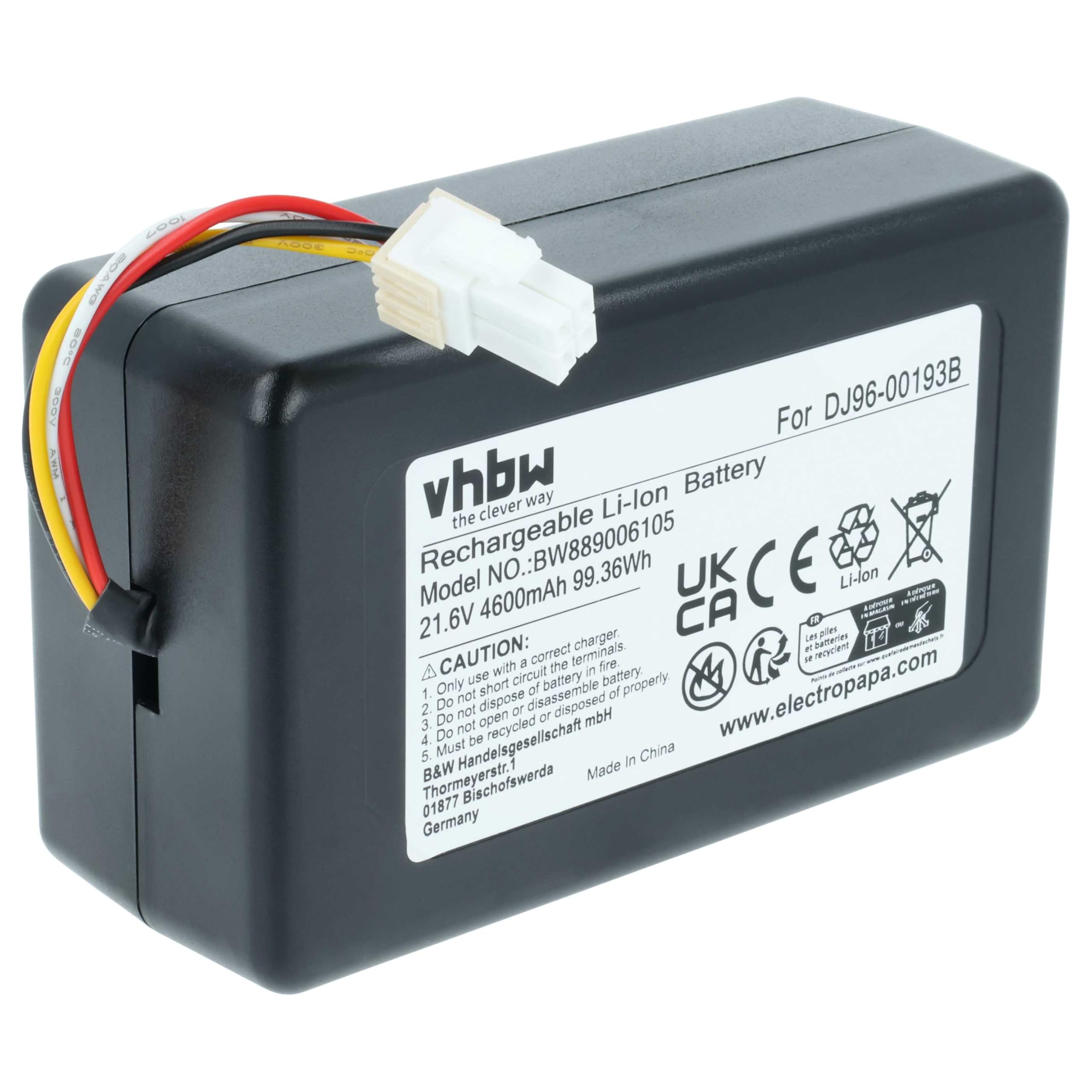 vhbw Akumulator kompatybilny z odkurzaczem Samsung Powerbot VR1AM7010U5/AA, VR1AM7040W9/AA, VR1AM7010UW/AA, VR1AM7040WG/AA (4,6 Ah, 21,6 V, Li-Ion)