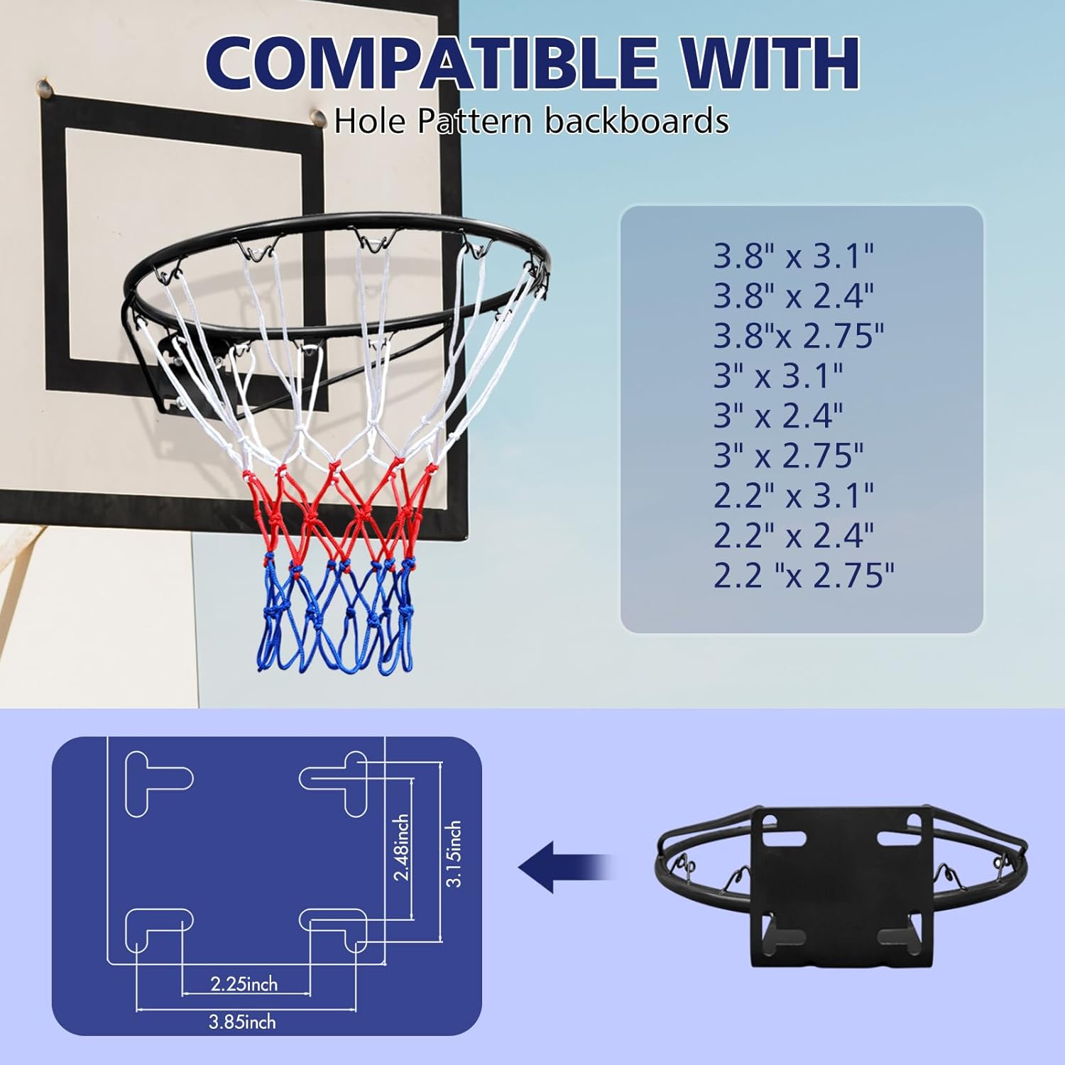 MIUDGIG 18" Basketball Rim Replacement, Heavy Duty Breakaway Rim and Net, Universal Professional Solid Steel Backboard Rims Fits In-Ground and Wall-Mounted Basketball Hoops, Indoor/Outdoor