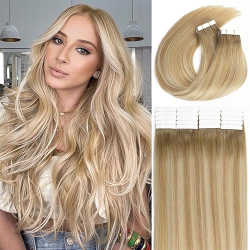 Vista 28 de Lacer Extensiones de cabello humano Remi Remy con cinta adhesiva en trama de piel, sin costuras, 60A, rubio ceniza platino, 100% real, Remi Remi