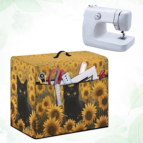 Miniatura 221 de Mumeson Cubierta antipolvo para máquina de coser de gatos negros con flores, para la mayoría de máquinas de coser estándar, plegable, duradera