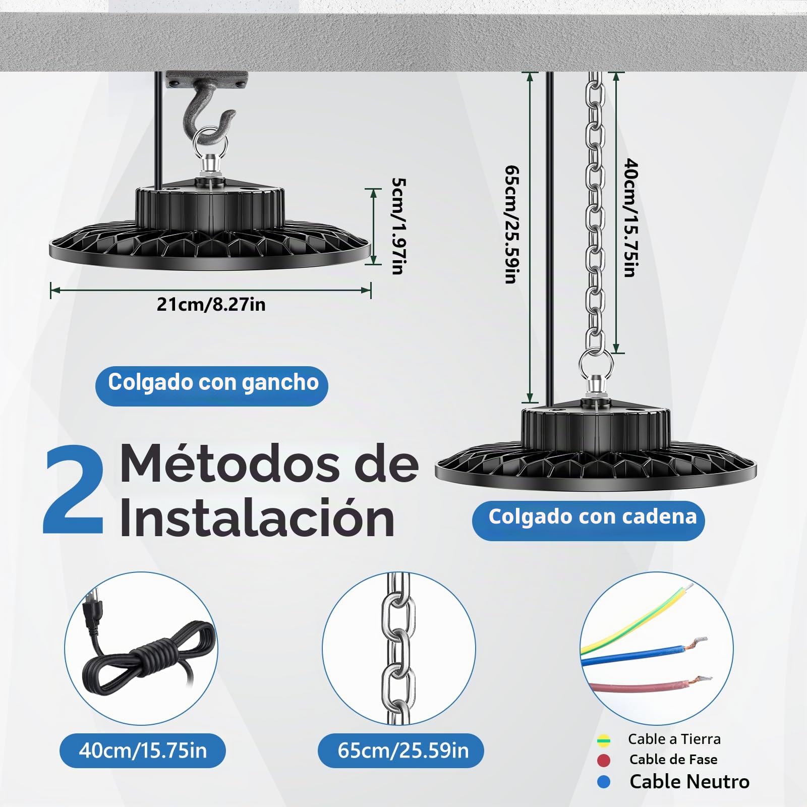 100W UFO Focos LED Interior Techo 6 Piezas, Lamparas LED Techo 10000LM IP65 6500K con Cadena Metálica de 30CM, Driver, Foco Industrial para Garaje