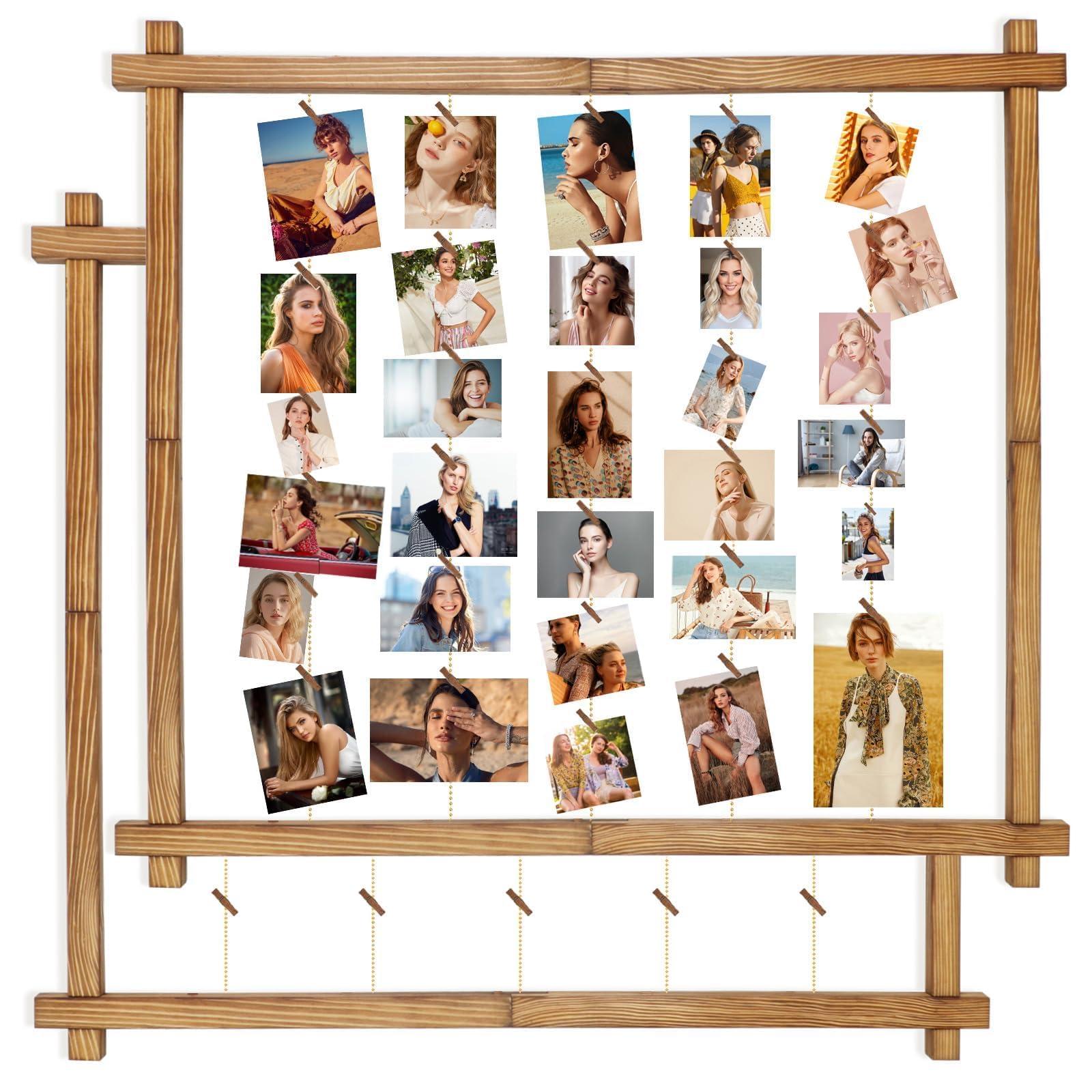 Holz-Bilderrahmen für Mehrere Bilder, Collage-Bilderrahmen für die Wand Mit Clips, Hängende Fototafel für die Heimdekoration, 2er-Set(Karbonisiertes Schwarz)
