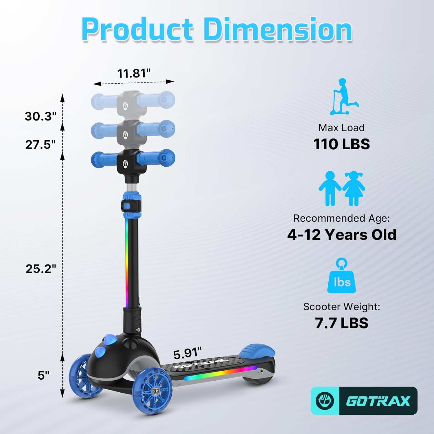 Gotrax SK1 Foldable Electric Scooter for Kids 4+, Full Body LED Light, 90min Riding & 5Mph Speed, Push-Button Throttle&Battery Indicator, 6'' Wheel&3 Adjustable Height, 3 Wheel Escooter, Gift, Black