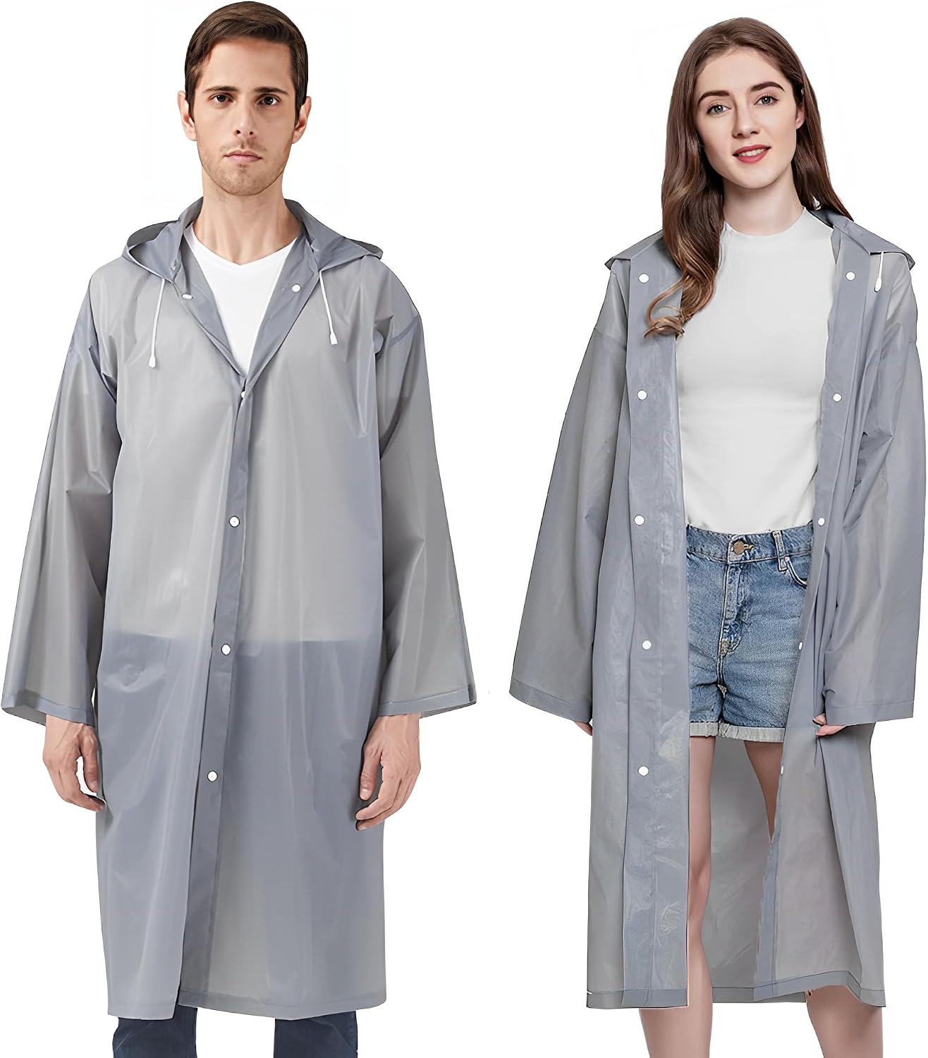 Cosowe Rain Poncho Raincoat for Men and Women, Pack of 2 Rain Clothing, Rain Cape, Rain Jacket, Waterproof for Disney, Hiking, Cycling, Camping and Travel - 2-grey