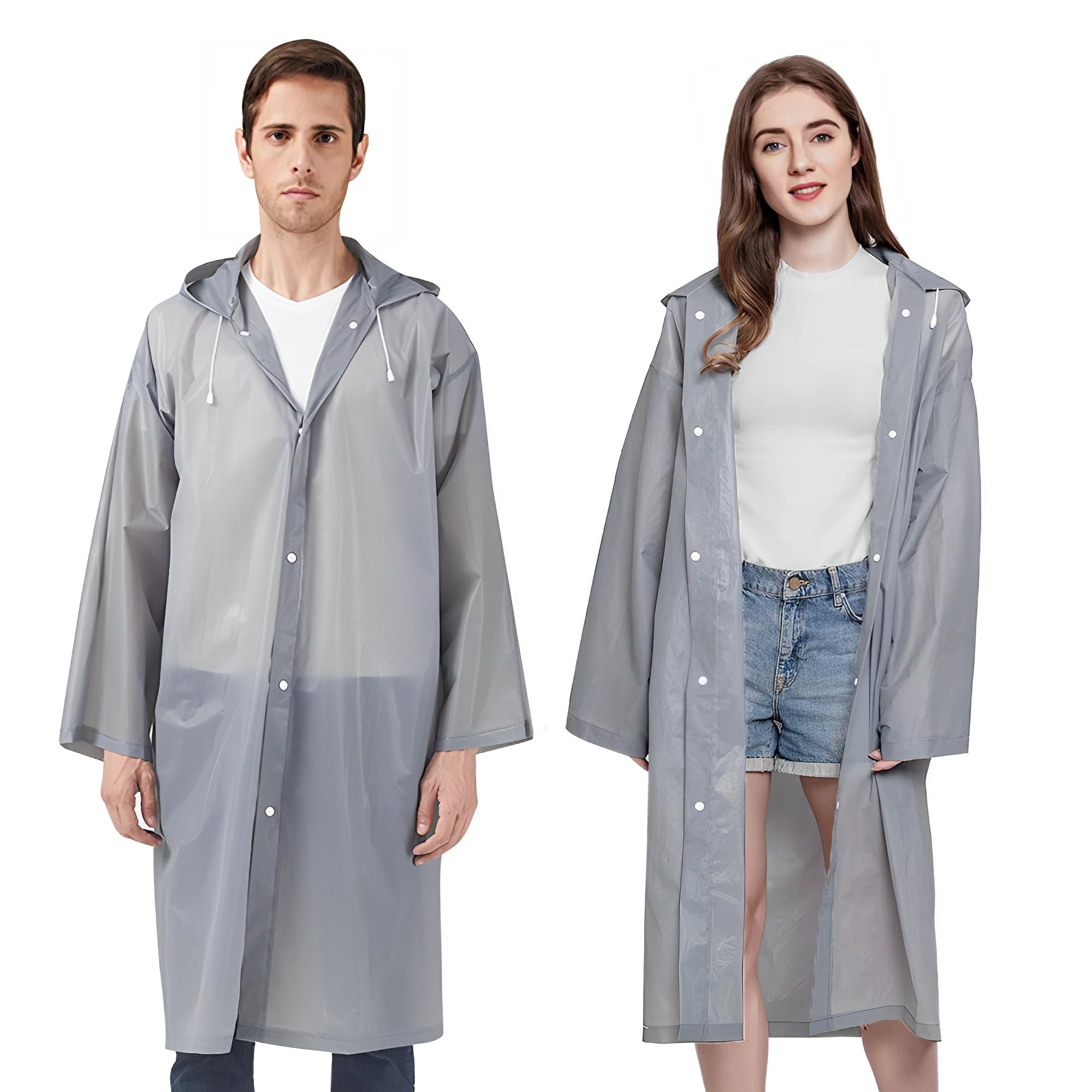 Cosowe Rain Poncho Raincoats for Adults, 2 Pack Reusable Rain Jacket Rainwear with Hoods and Sleeves, Waterproof for Emergency, Outdoors, Camping, Disney, Grey