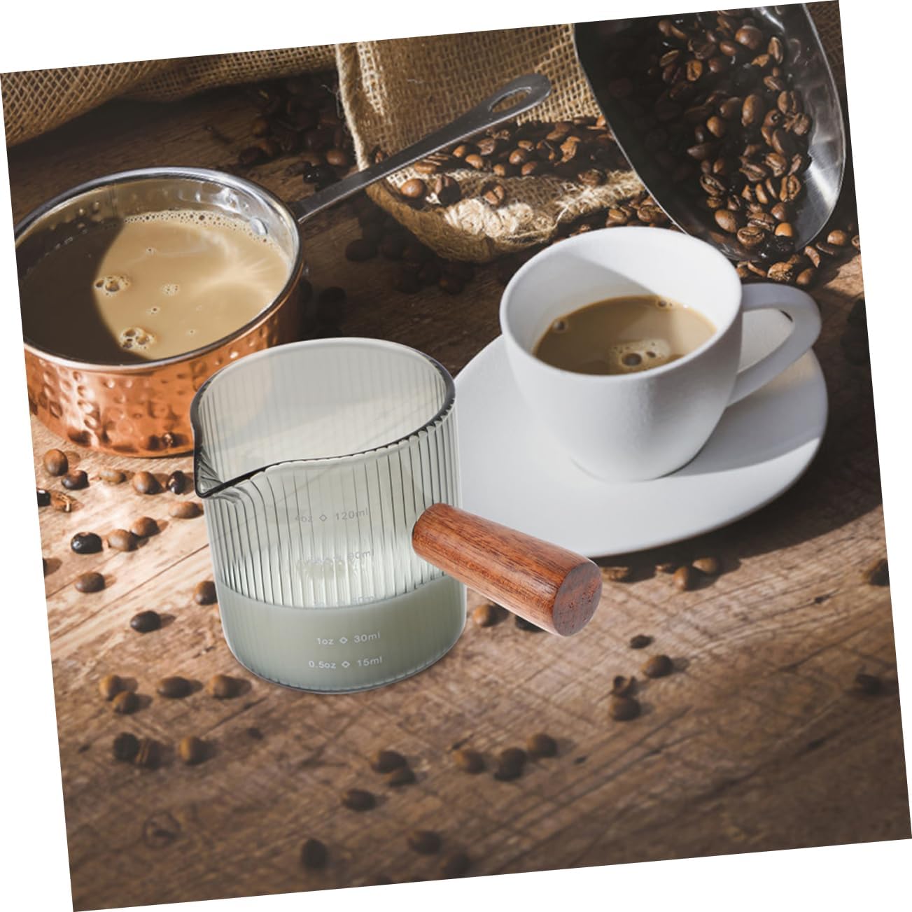 PRETYZOOM 10pcs Mini Pitcher Wooden Handle Glass Measuring Cup for Baking for Home