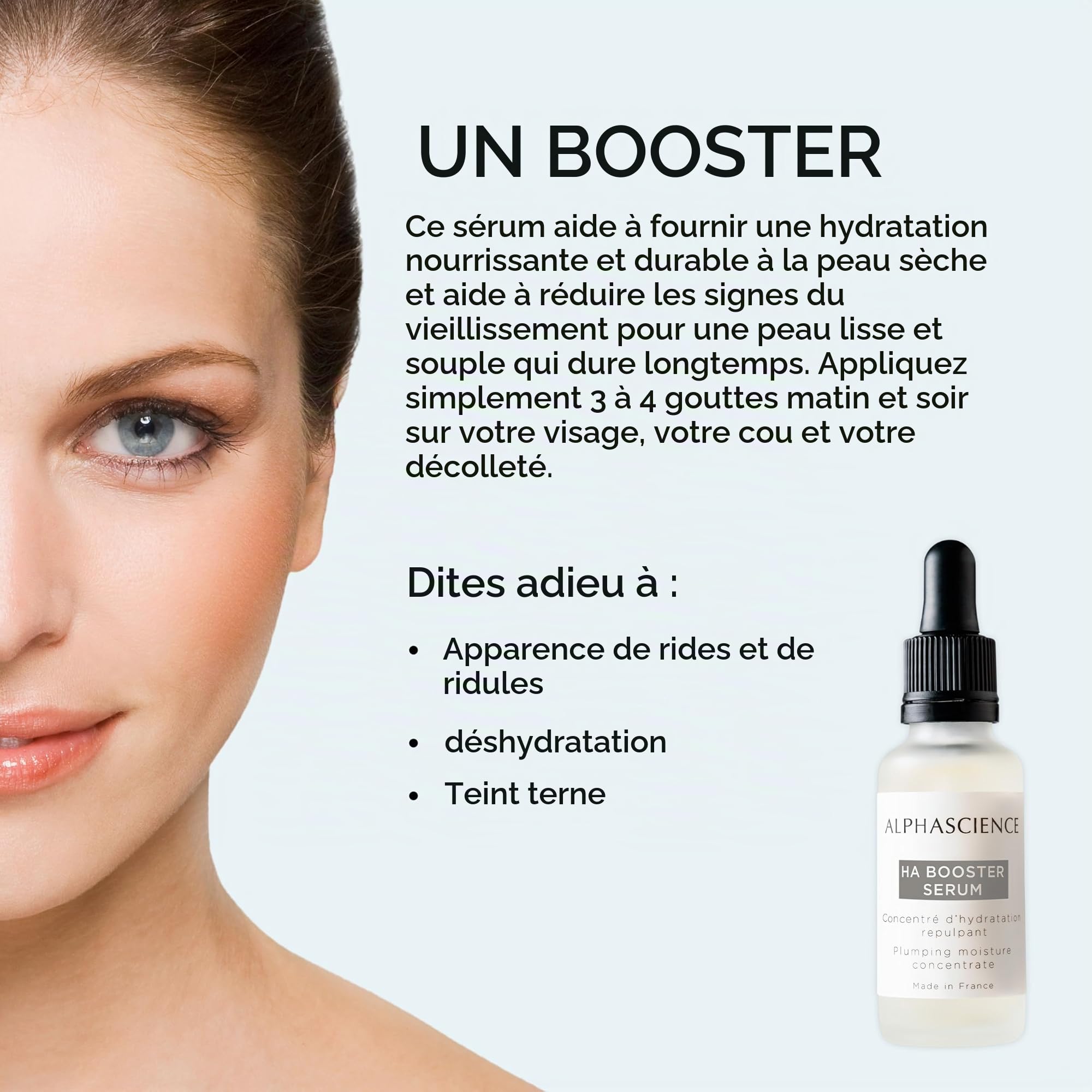 ALPHASCIENCE HA BOOSTER Serum - Sérum hydratant et repulpant- Soin anti-âge pour la sécheresse et les rides - Sans parfum, sans conservateur, sans alcool - 30 ml