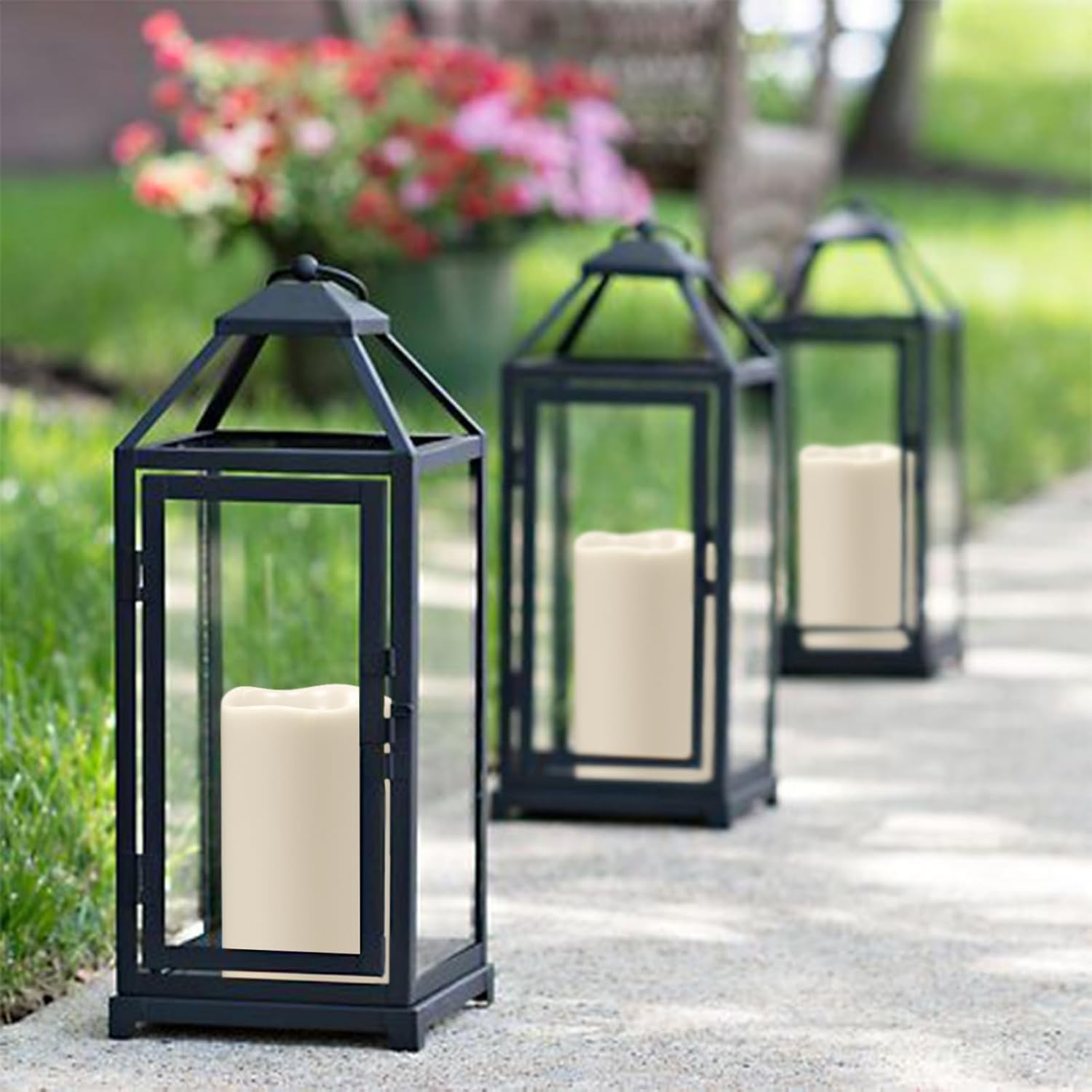 Eldnacele 5" Solar Outdoor Flameless Candles Dusk to Dawn Waterproof Rechargeable White Plastic LED Flickering Pillar Candles for Lantern Garden Patio Porch Home Decor