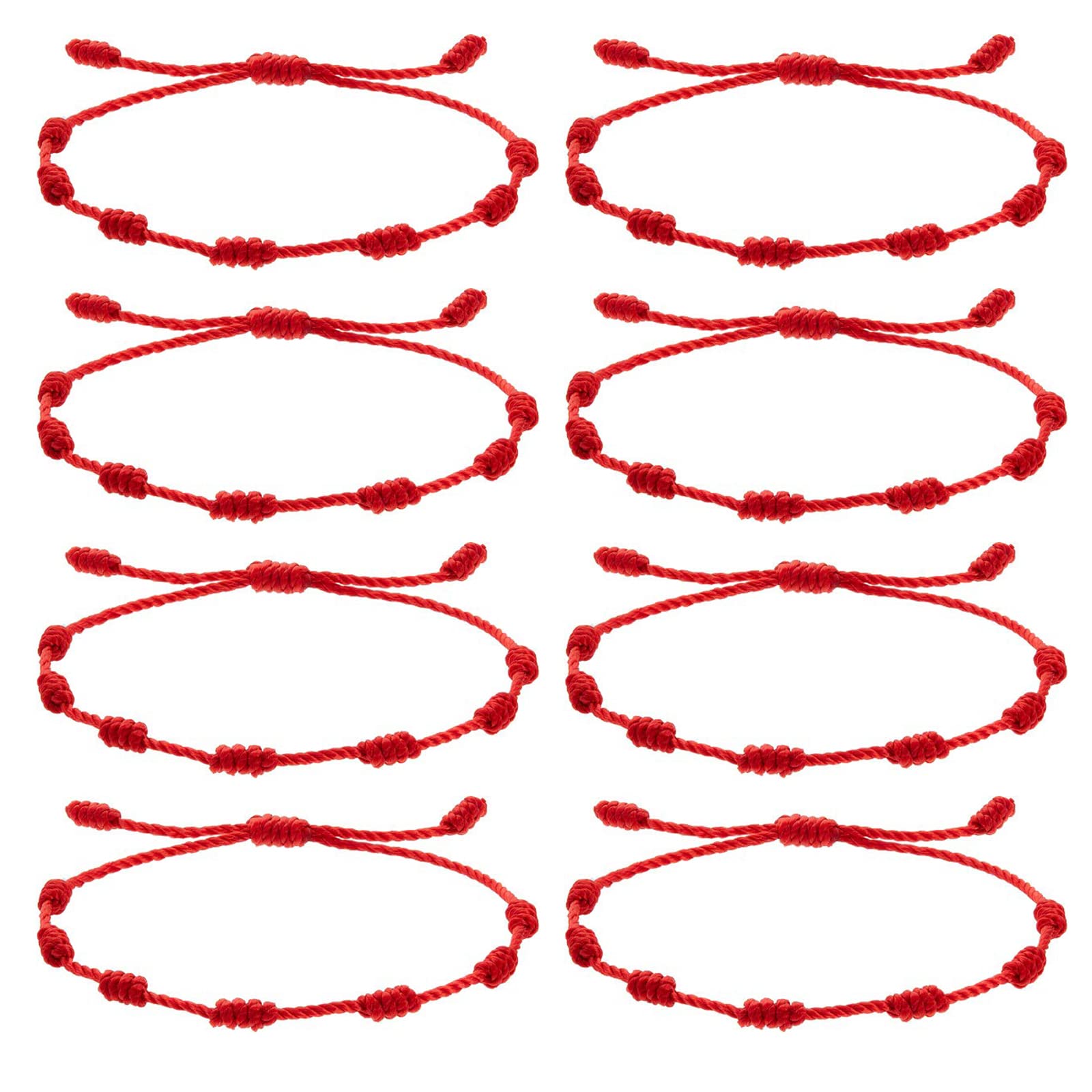 VEGCOO 8 Piezas Pulsera Roja 7 Nudos, Pulsera Hilo Rojo Pulsera Mal de Ojo para Protección y Buena Suerte, Amuleto del Kabbalah, Pulsera Ajustable para Parejas, Hombre, Mujer y Familia