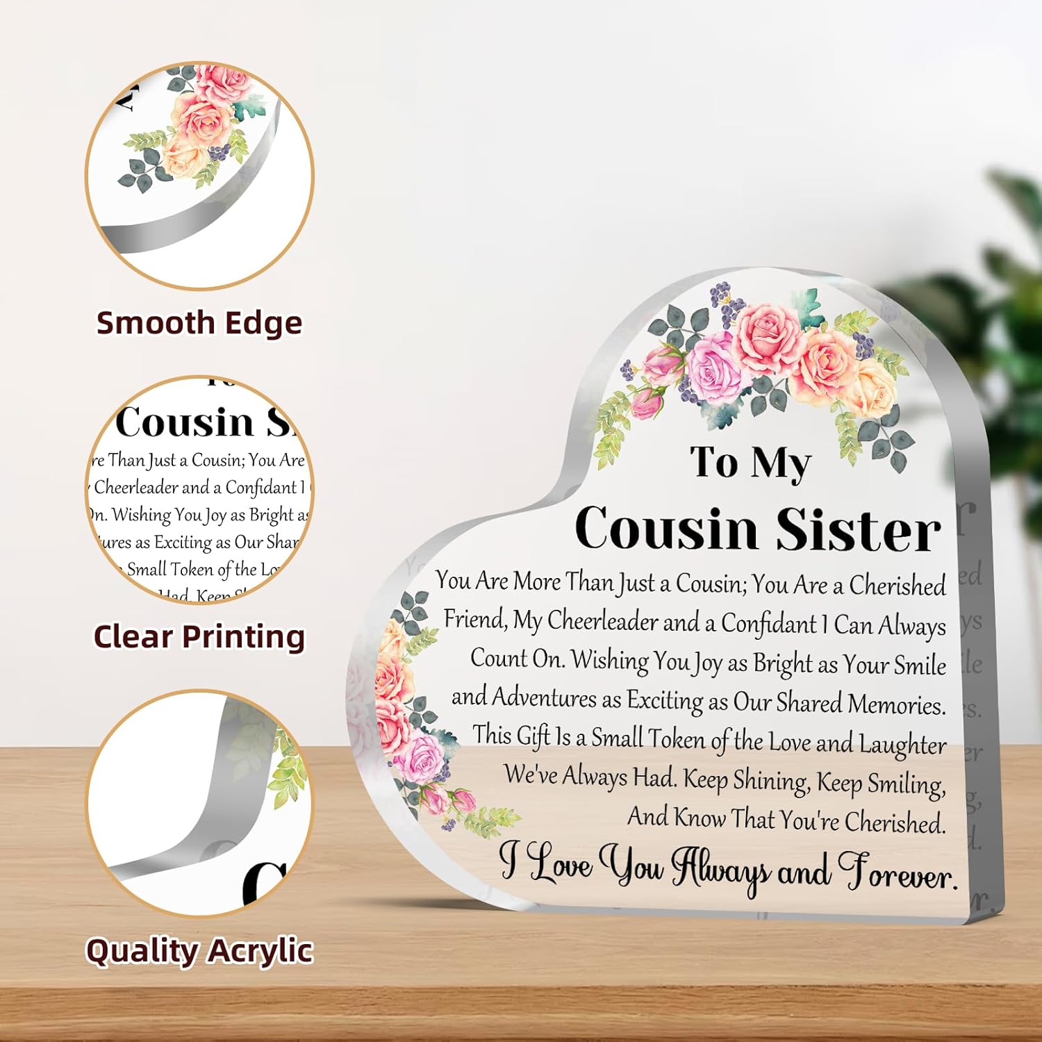 Cousin Acrylic Desk Plaque Sign Cousin Gifts for Sister Birthday Gift for Women Cousins Inspirational Gifts for Women Sister Decor for Friends - Image 3