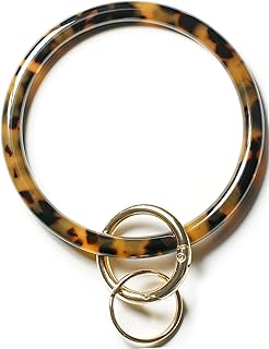 Mymazn Key Ring Bracelet Wristlet Keychain Bangle Keyring for Women, Acetate Round Key Chain