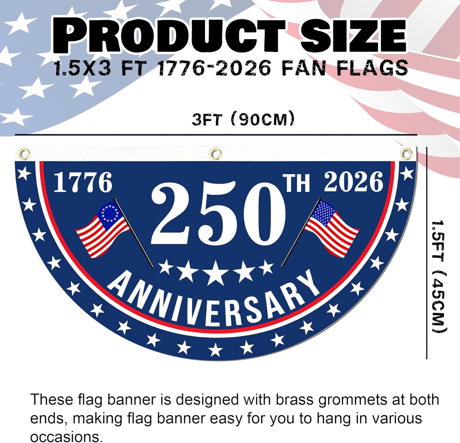 2PCS America 250th Anniversary Flag, 1.5X3 FT 1776-2026 Fan Flags, Patriotic Stars Yard Signs Hanging Decor for Outdoor, Front Door, Porch, Welcome Backdrop with Brass Grommets (Style 1) - Image 2