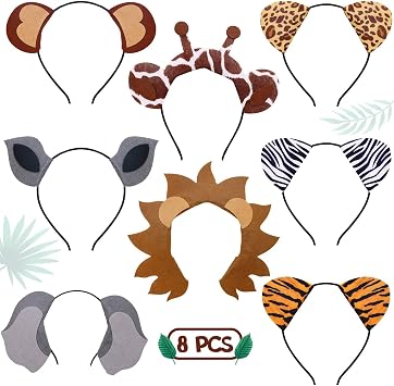 CiyvoLyeen Animals Ears Headbands Birthday Jungle Safari Zoo Party Favor Monkey Rhinoceros Elephant Hair Hoop for Kids
