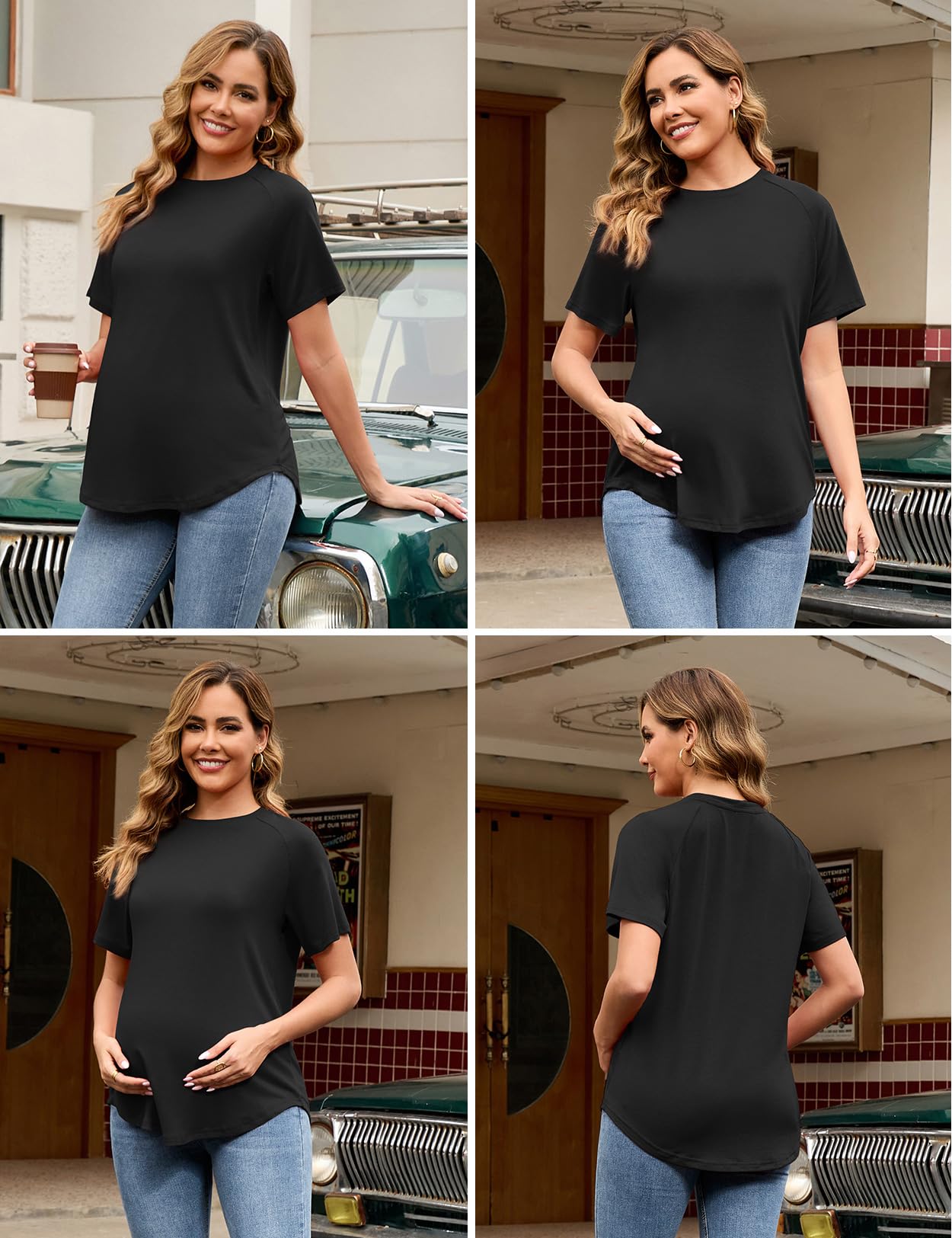 Bhome Umstands-Shirts, 3er-Pack, kurzärmelig, übergroß, Schwangerschafts-Tops für Damen, niedliches Umstands-T-Shirt, Mama-Kleidung, Sommer