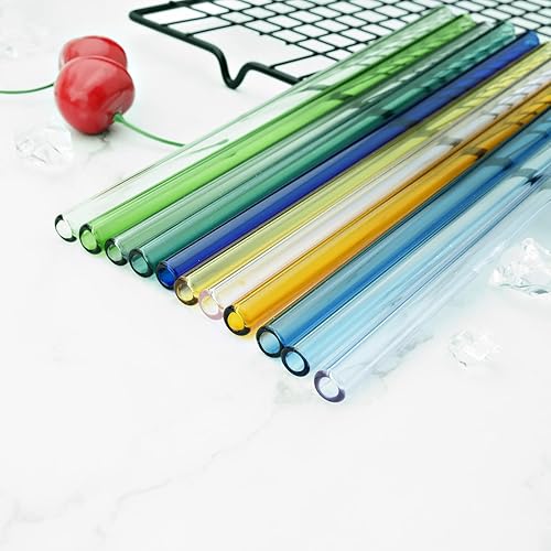 Miniatura 8 de JASHII Pajitas de vidrio rectas reutilizables rosadas, juego de 8 con cepillo limpio y funda de transporte, pajitas transparentes de 7.87 x 0.3